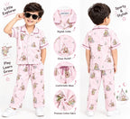 BOYS PINK TEDDY BEAR PRINTED COTTON NIGHT SUIT SET