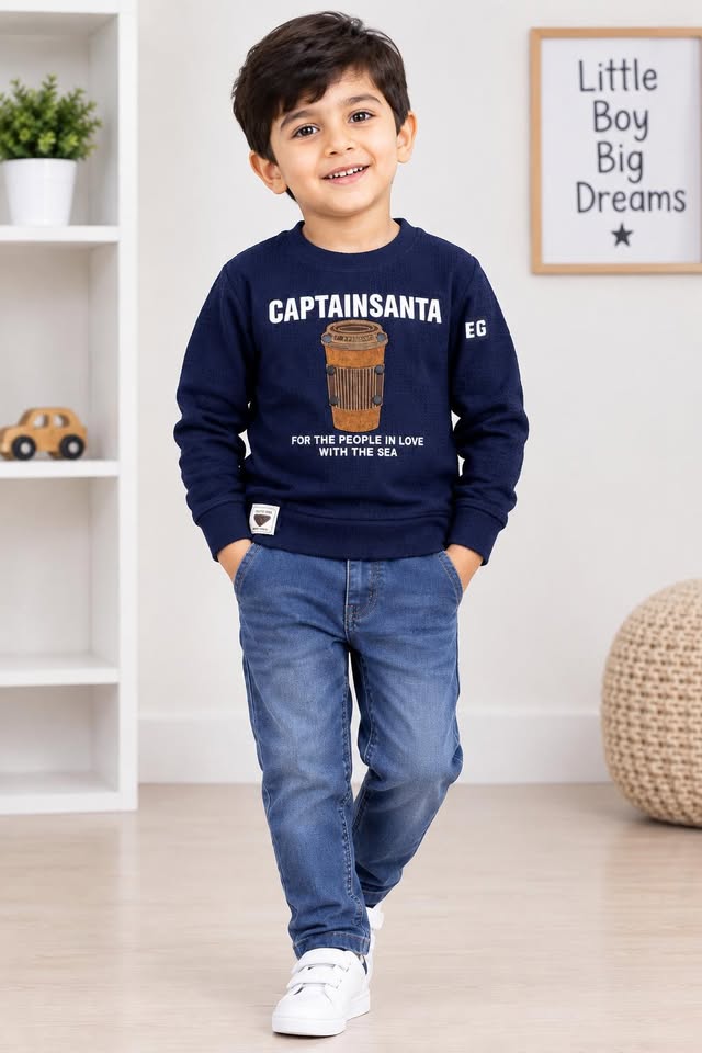 Boys Navy Blue Full Sleeve Sweatshirt