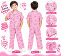 Kids Pink "Little Game Changer" Printed Nightwear Set