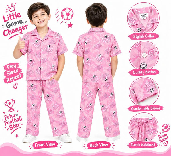 Kids Pink "Little Game Changer" Printed Nightwear Set