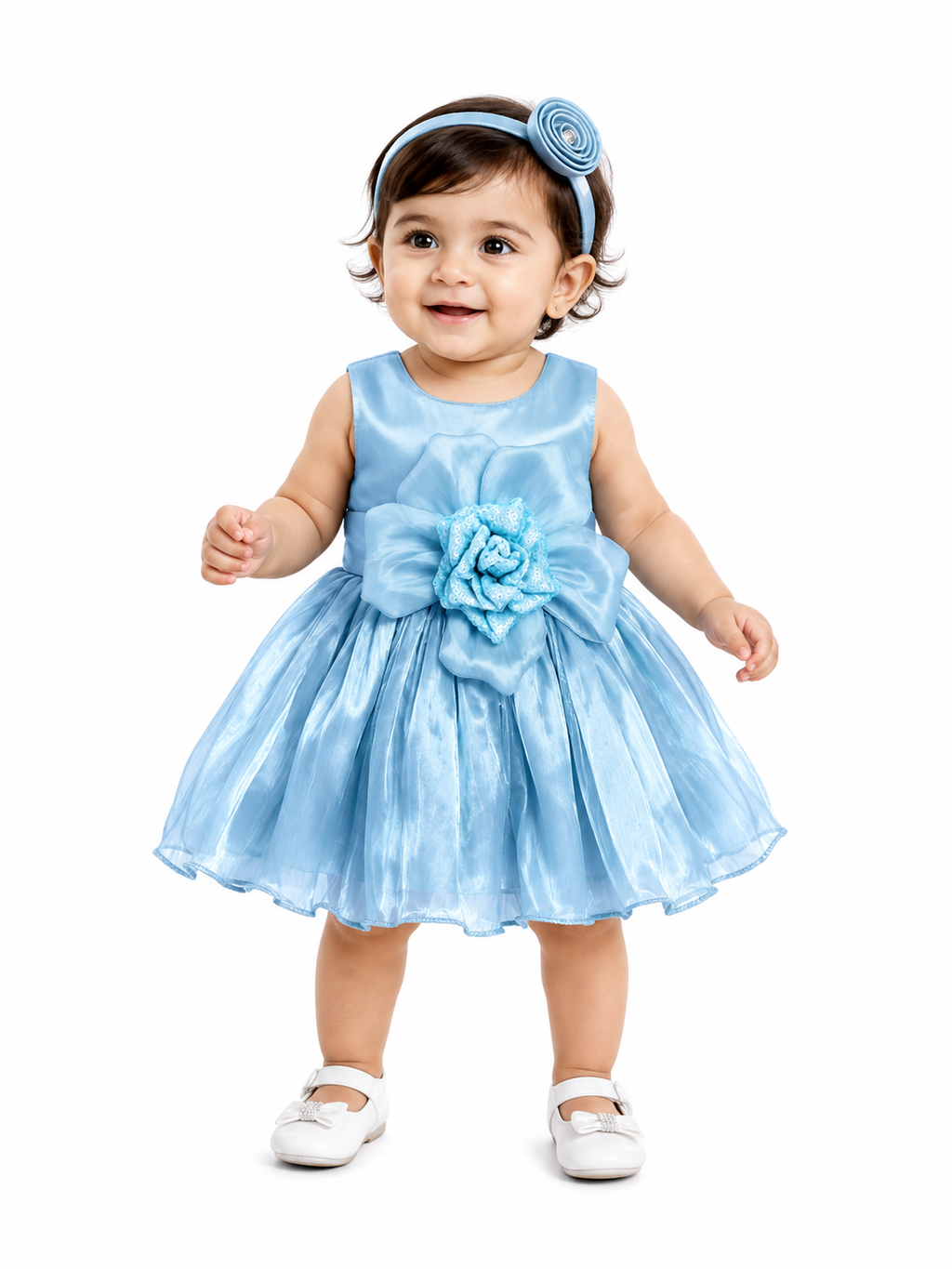 Baby Girls Blue Layered Floral Party Frock