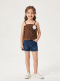 Girls Brown Sequin Embellished Camisole Crop Top