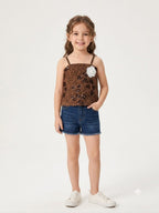 Girls Brown Sequin Embellished Camisole Crop Top