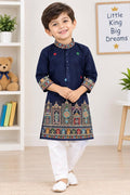 Boys Navy Blue Ethnic Kurta Pajama Set for Festivals