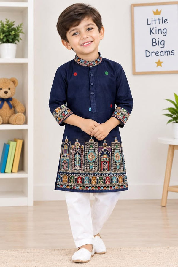 Boys Navy Blue Ethnic Kurta Pajama Set for Festivals