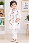 Boys White Festive Embroidered Ethnic Wear Set