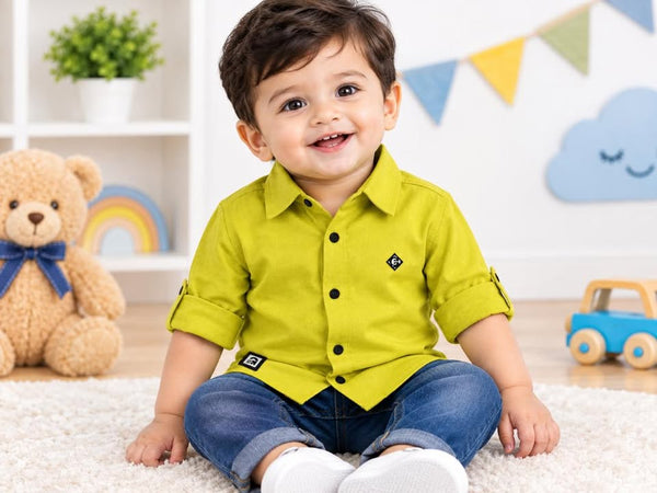 Boys Mustard Imp Full Sleeve Partywear Shirt