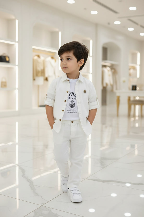 Boys White Prada Motif Blazer and Trousers Co-ord Set