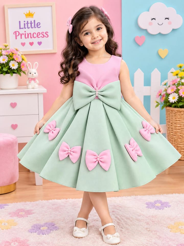 Elegant Pista Green Embellished Party Wear Frock for Girls