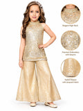 Girls' Gold Embroidered Kurti with Elephant Palazzo Set
