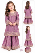 Girls Purple Embroidered Kurta with Farshi Salwar Set