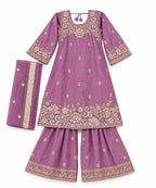 Girls Purple Embroidered Kurta with Farshi Salwar Set