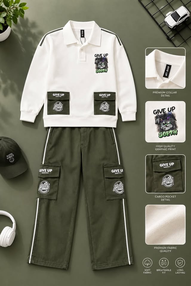 Boys White & Olive Patchwork Co-ord Set