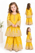 Girls Yellow Embroidered Kurti with Elephant Palazzo Suit Set