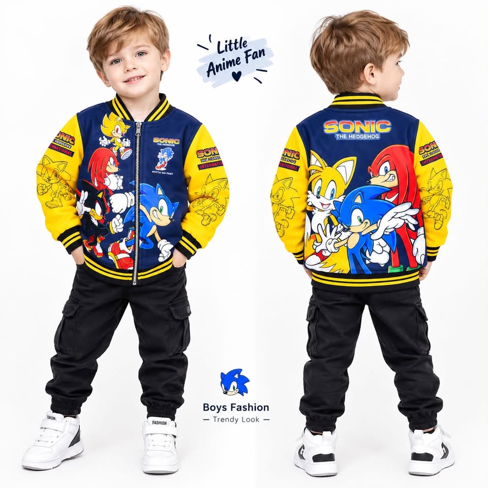 Boys Anime Printed Zip-Up Jacket with Inner T-Shirt