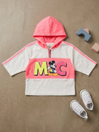 Girls Pink Colorblocked Hooded Sweatshirt & Top