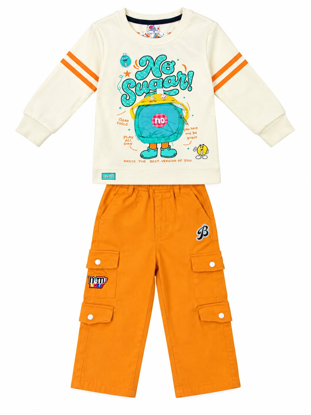 Boys Co-Ord Set with Full Sleeve Printed Sweatshirt & Cargo Pants