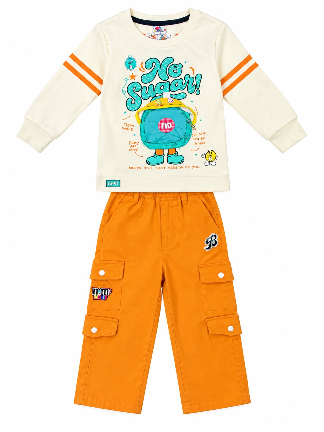 Boys Co-Ord Set with Full Sleeve Printed Sweatshirt & Cargo Pants