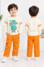 Boys Co-Ord Set with Full Sleeve Printed Sweatshirt & Cargo Pants