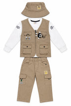 Boys Co-Ord Set with Full Sleeve T-Shirt, Utility Vest & Cargo Pants