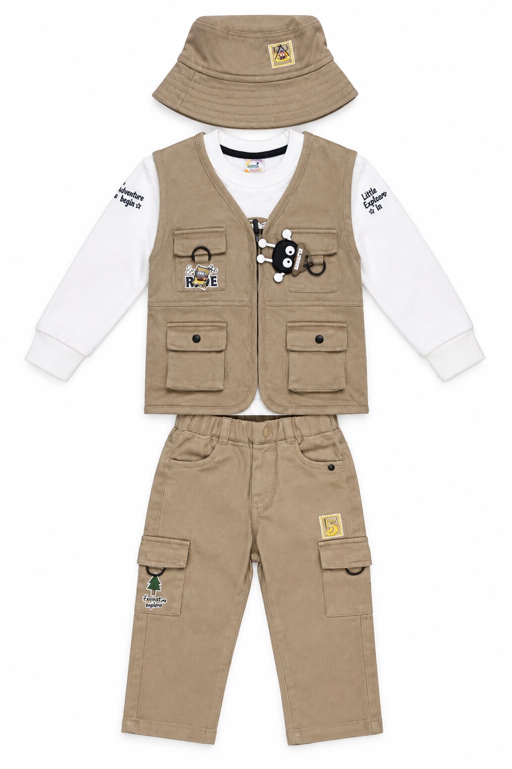 Boys Co-Ord Set with Full Sleeve T-Shirt, Utility Vest & Cargo Pants