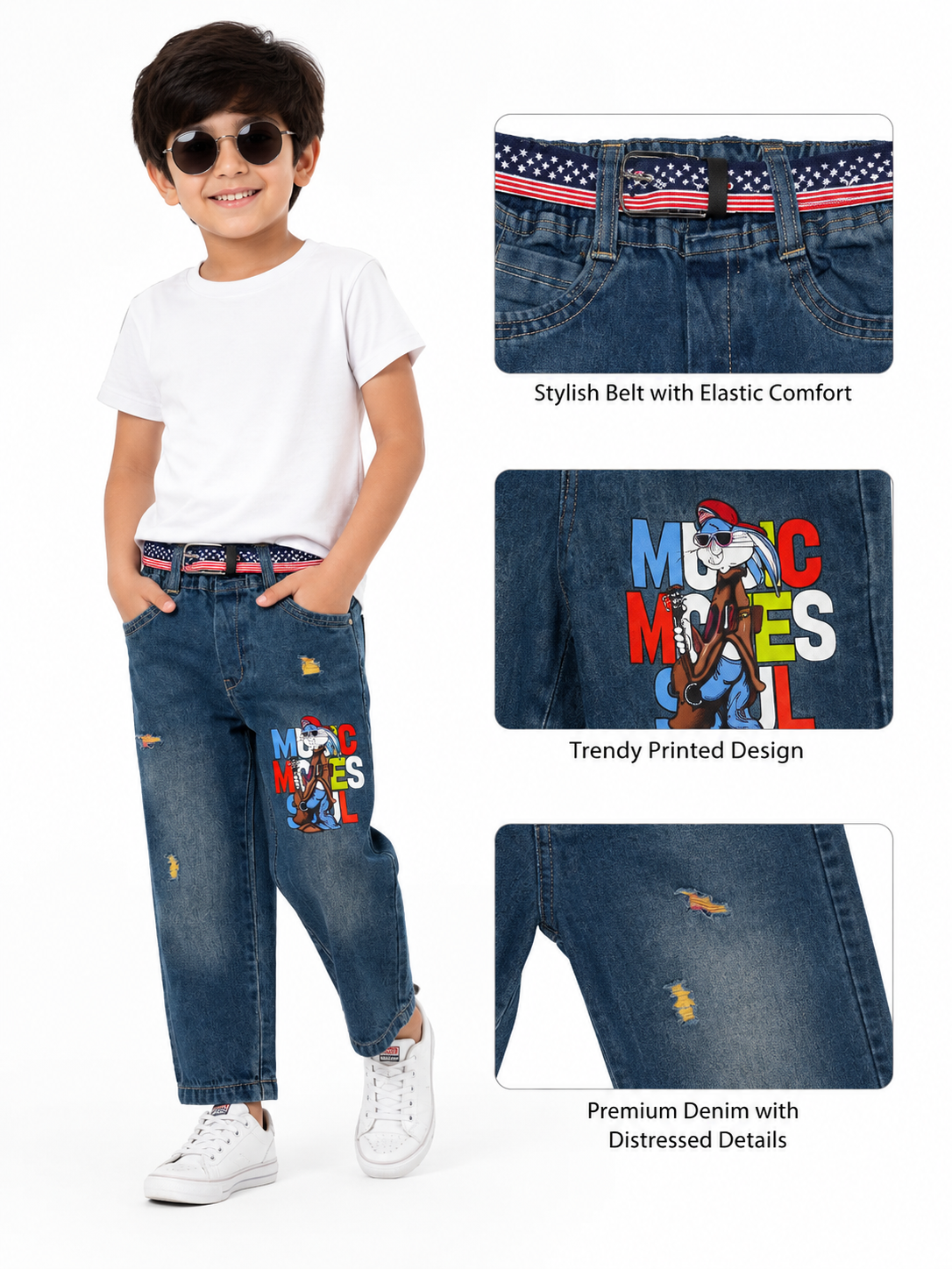 Boys Blue Graphic Patch Straight Leg Jeans