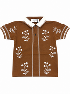 Boys' Brown Embroidered-Style Party Wear Polo T-Shirt
