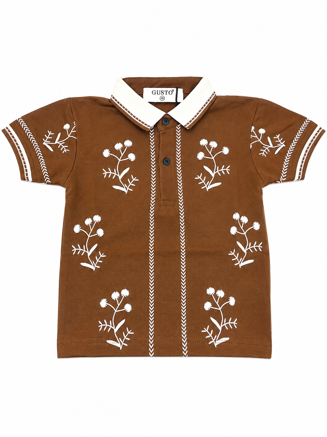 Boys' Brown Embroidered-Style Party Wear Polo T-Shirt