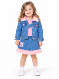 Pink Denim Two-Piece Set – Faux Fur Trimmed Jacket & Skirt