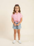 Pink Collared Twist Hem Girls Crop Top