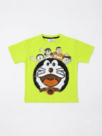 Kids Neon Green Cartoon Graphic T-Shirt