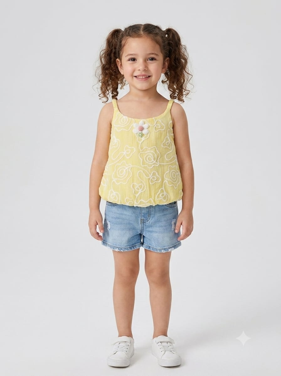 Embroidered Floral Yellow Camisole Top