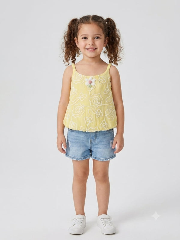 Embroidered Floral Yellow Camisole Top