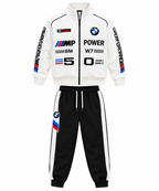 Boys White and Black Printed Co-Ord Set | Full Sleeve Zip-Up Jacket with Matching Jogger Pants | Sporty Casual Outfit for Kids