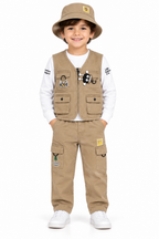 Boys Co-Ord Set with Full Sleeve T-Shirt, Utility Vest & Cargo Pants