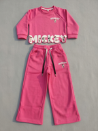 Girls Mickey Mouse Printed Co-Ord Set | Full Sleeve Sweatshirt and Wide Leg Pants | 2-Piece Casual Tracksuit for Girls | Comfortable Everyday Wear