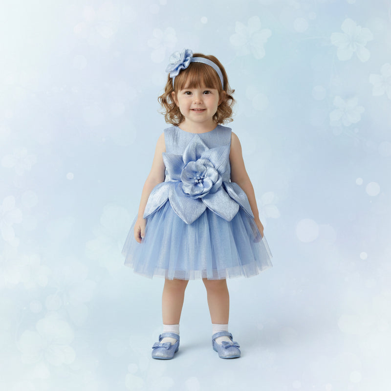 GIRLS BLUE FLOWER PARTYWEAR FROCK