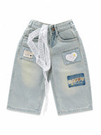 GIRLS GREY FANCY DENIM JEANS WITH HEART DETAIL