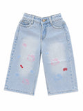 GIRLS LIGHT BLUE JEANS WITH MINI MULTICOLOR GRAPHICS