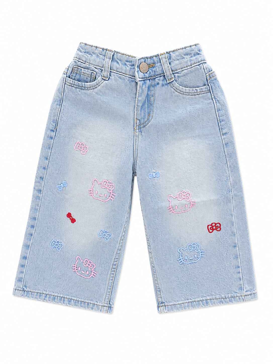 GIRLS LIGHT BLUE JEANS WITH MINI MULTICOLOR GRAPHICS