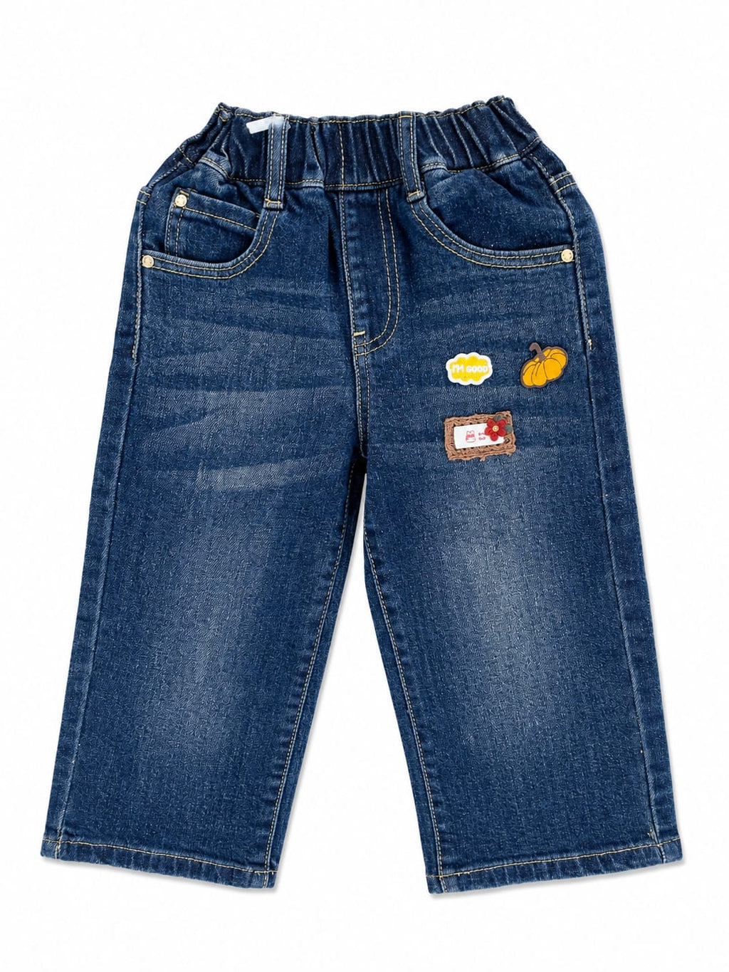 GIRLS DARK BLUE JEANS WITH VINTAGE ACCENT PATCHES
