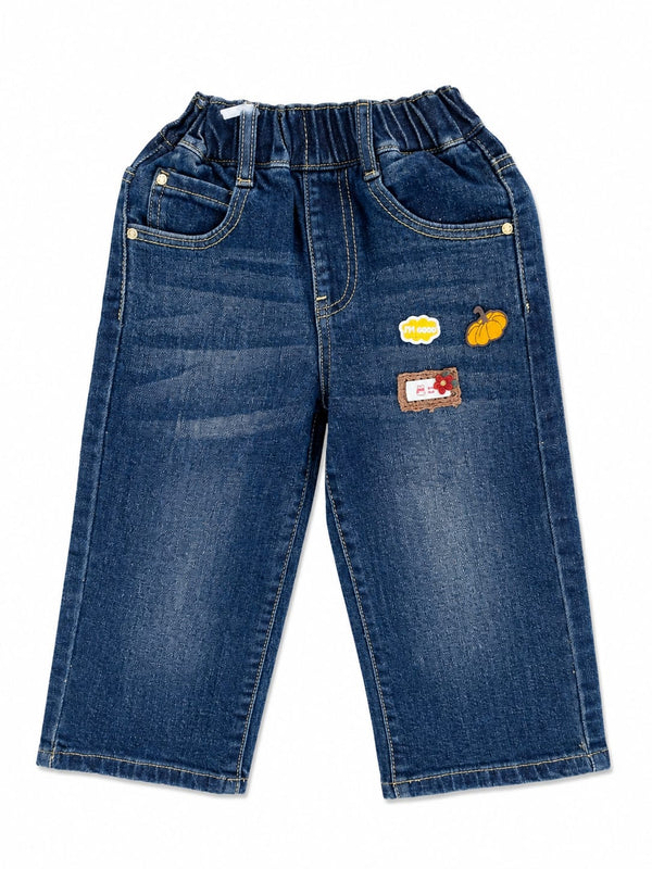 GIRLS DARK BLUE JEANS WITH VINTAGE ACCENT PATCHES