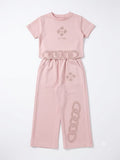 GIRLS PINK GRAPHIC T-SHIRT AND WIDE-LEG TROUSER CO-ORD SET