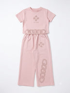 GIRLS PINK GRAPHIC T-SHIRT AND WIDE-LEG TROUSER CO-ORD SET