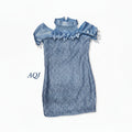 GIRLS BLUE LACE MIDI DRESS WITH COUTURE RUFFLE NECK