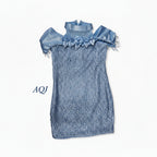 GIRLS BLUE LACE MIDI DRESS WITH COUTURE RUFFLE NECK