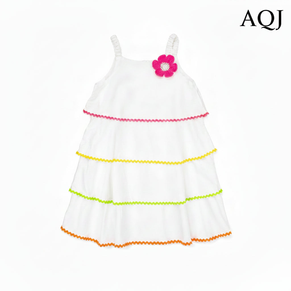 GIRLS WHITE TIERED SPAGHETTI STRAP MIDI DRESS