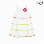 GIRLS WHITE TIERED SPAGHETTI STRAP MIDI DRESS