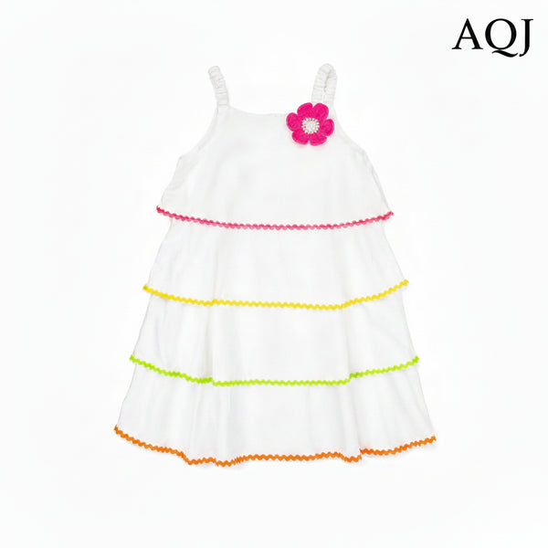 GIRLS WHITE TIERED SPAGHETTI STRAP MIDI DRESS