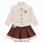 GIRLS CREAM THREE-PIECE SKIRT AND JACKET SET